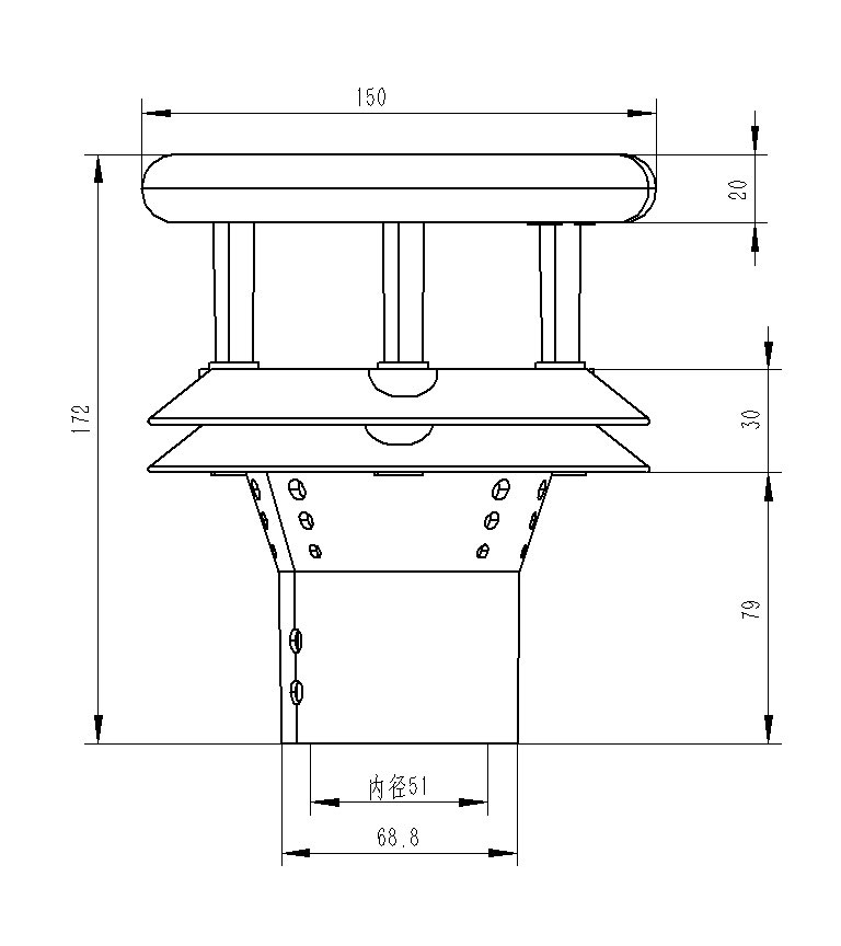 Piezoelectric rain gauge product size chart
