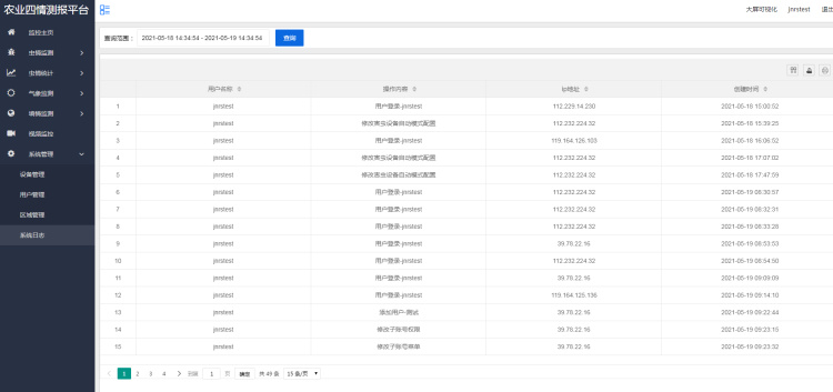 農業物聯網四情監測系統系統管理系統日志